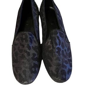 Metallic Animal  Print Women's Loafers- silver thread cheetah print vaneli shoes